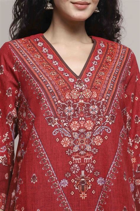 Buy Red Cotton Printed Straight Suit Set Online at Biba India
