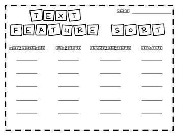 Image result for Text Feature Sort Elementary Activity