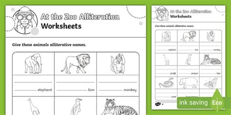 LKS2 At the Zoo Alliteration Worksheets