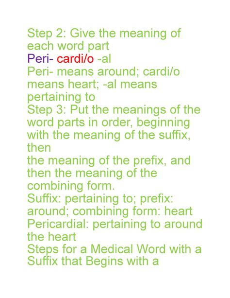 Medical Word Parts - Step 2: Give the meaning of each word part Peri ...