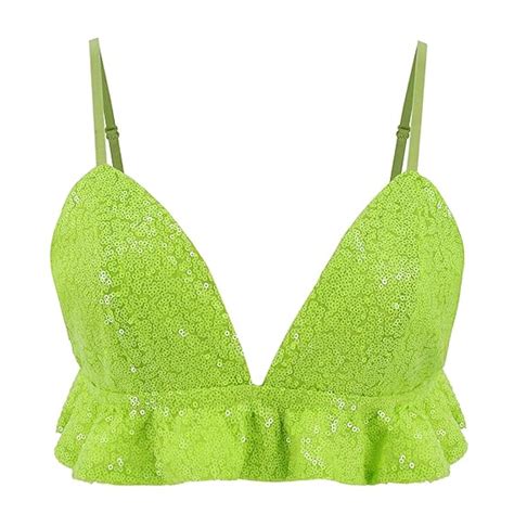 Buy Haoohu Women's Sparkle Butterfly Sequin Crop Top Rave Party Top ...