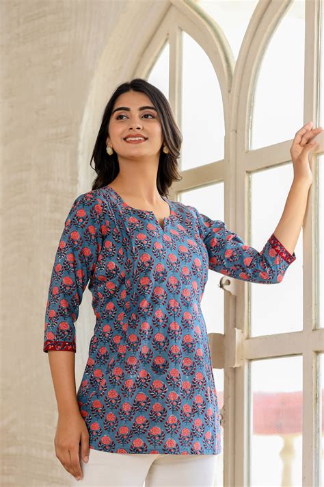 Blue Blooms Pintuck Top