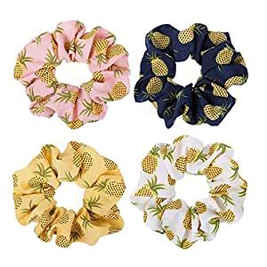 4Pcs Pineapple Printed Hair Scrunchies Elastic Hair Bands Hair Ties ...
