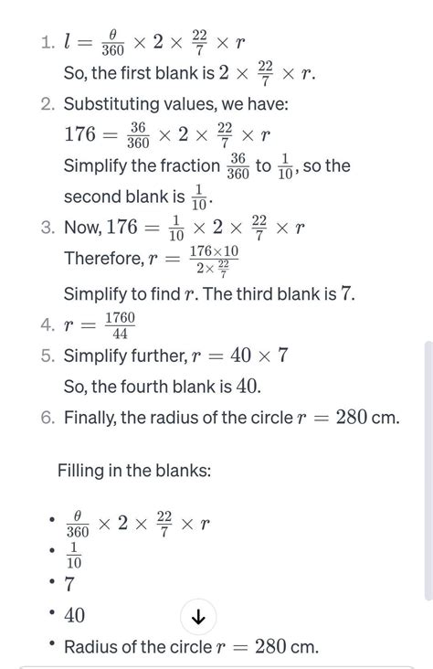 Complete the following activity.Measure of arc of a circle is 36° and ...