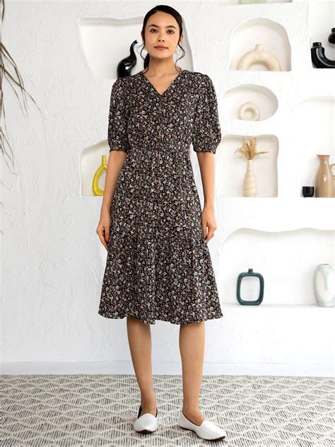 AASK Women's Latest Casual Crush Polyester Finest Flower Print Black C