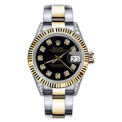 Rolex Datejust Two Tone Diamond Bezel and Lugs Black Color String ...