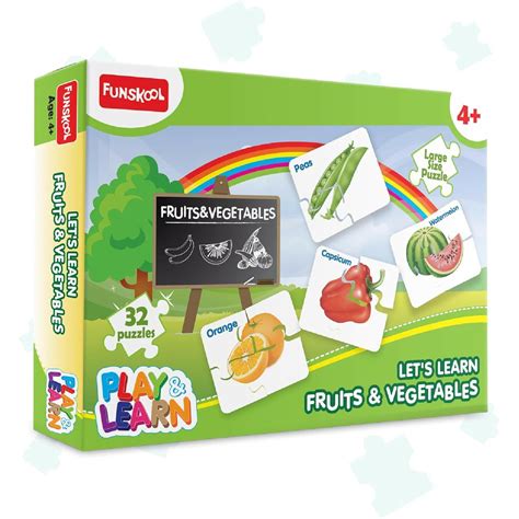Funskool Fruits & Vegetables Puzzle | Learn Food Names & Shapes | 32 ...