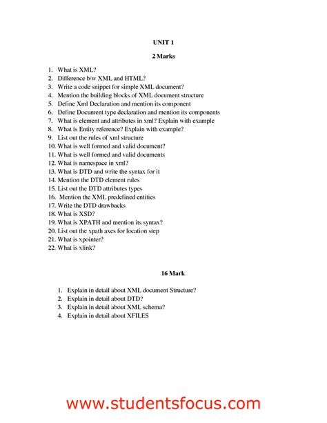 QB104751 2013 regulation - UNIT 1 2 Marks What is XML? Difference b/w ...