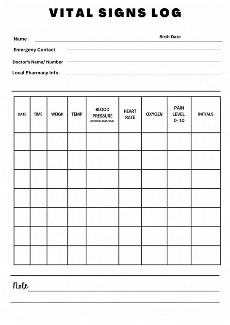 Printable Blank Vitals Log Sheet Templates [With PDF] - Printables Hub ...