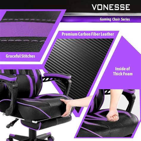 Buy Vonesse Purple Gaming Chair with Footrest Reclining Computer Gaming ...
