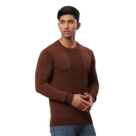 Raymond Men Brown Structure Cable Round Neck Collar Sweater – MyRaymond