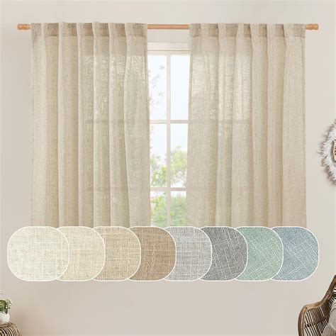 Amazon.com: LAMIT Semi Sheer Linen Curtains 54 Inch Length 2 Panels, Light Filtering Panels Back ...