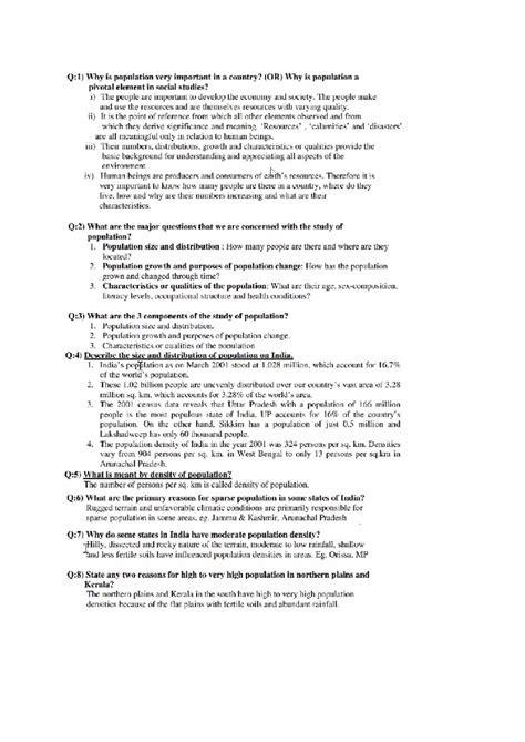 Population - mmmm - Q:1) Why is population very important in a country ...
