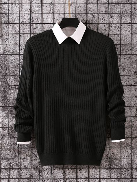 Classic Black Ribbed Knit Jumper for Men