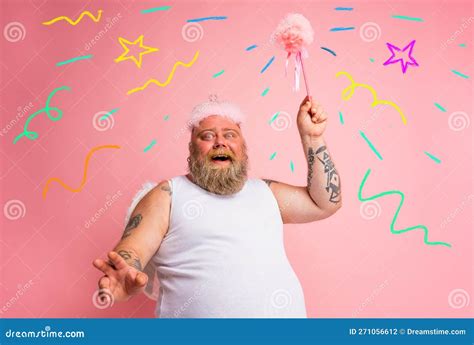 Fat Man with Tattoos and Beard Acts Like a Magic Fairy Stock Photo - Image of emotion, wand ...