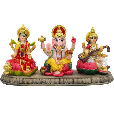Lakshmi Ganesh Saraswati Statue, 22 cm Antique Finish Dust Marble ...