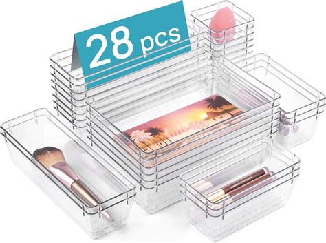 Amazon.com: 25 PCS Clear Plastic Drawer Organizers Set, 4 Sizes Clear ...