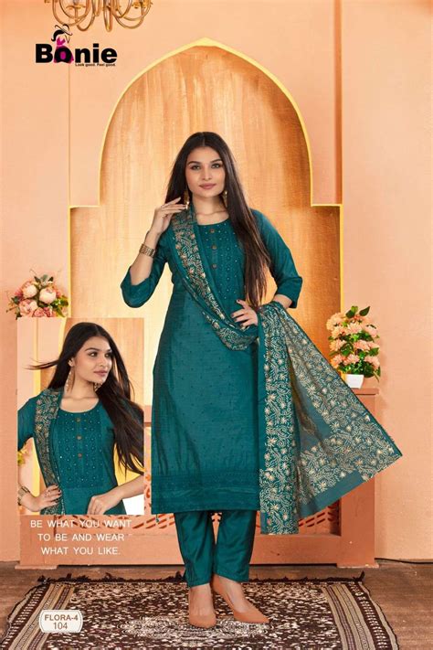 Bonie Flora Vol 4 Chanderi With Lining Inside With Amazing Embroidery ...