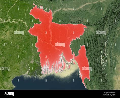 Bangladesh highlighted in red on a realistic map with country borders. Elements of this image ...