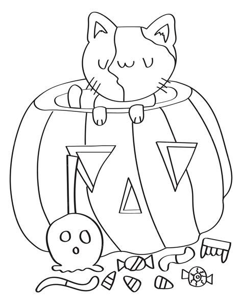 Premium Vector | Halloween cat in a pumpkin coloring page for kids