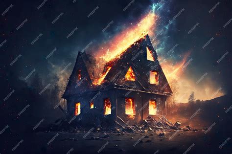 Premium Photo | Crumbling roof and walls burning house during fire disaster