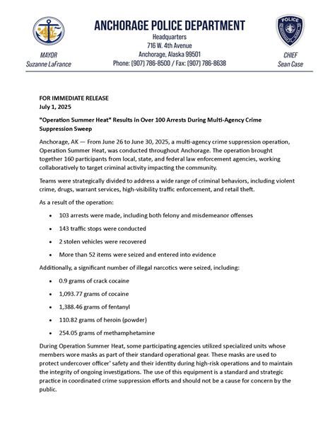 Operation Summer Heat | 2025 Crime Suppression Sweep — Anchorage Police ...
