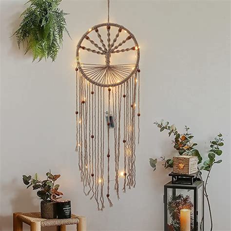 DULI Macrame Wall Hanging Dream Catcher with Lights, Home Decor ...