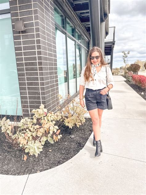 White Button-Down, Black Shorts, and a Neck Scarf - Curated by Jennifer