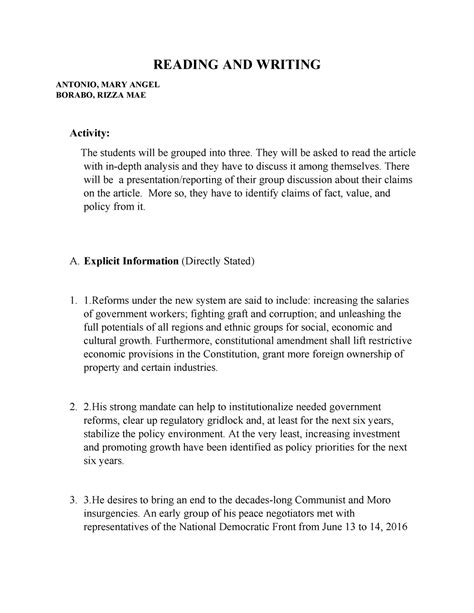 Reading AND Writing classification of claims of fact, claims of value ...