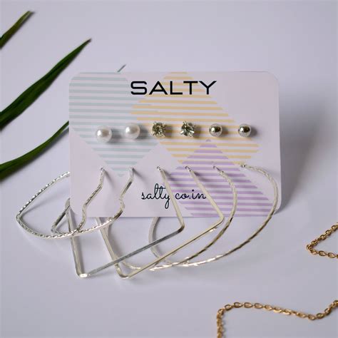 Set of 6 Heart Diamond Hoop Textured Earrings - Silver with Rhinestone ...