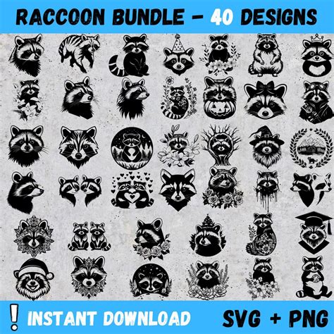 40 Raccoon PNG & SVG Bundle, Raccoons SVG Silhouettes Sublimation, Raccoon Head Transparent Png ...