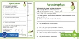 Apostrophe Worksheet Worksheet | Printable ELA Resources