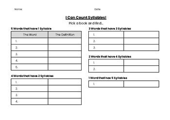 Free Count Syllables Worksheet 的图像结果