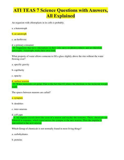 TEAS 7 Science Questions with Answers - Scholarfriends