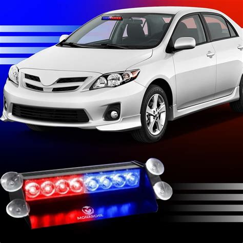 Monarchie Car Police Light 8 Led Red & Blue Strobe Flashing Warning ...