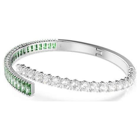 Matrix bangle, Mixed cuts, Green, Rhodium plated | Swarovski