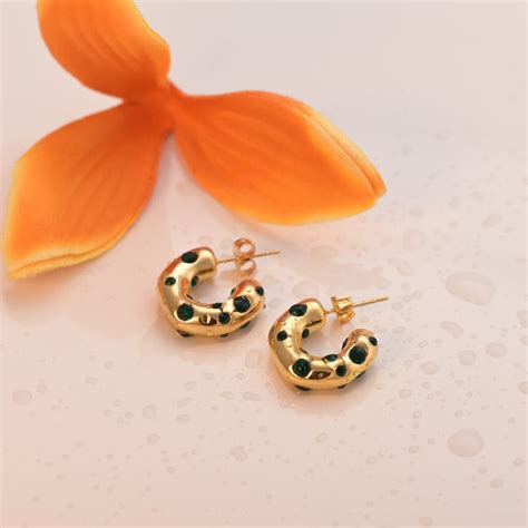 Green Stone Studded Hoop Earrings | | AllJewellery