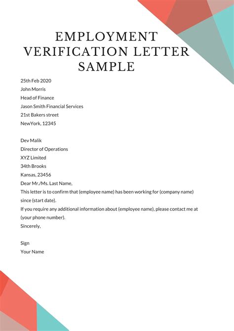 Letter Of Verification Of Employment Template