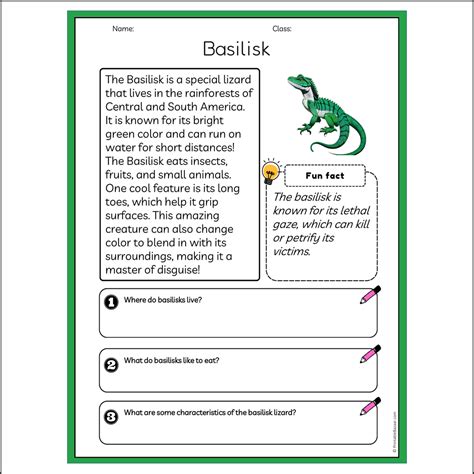 Basilisk | Reading Passage Comprehension Questions Writing Facts Works ...