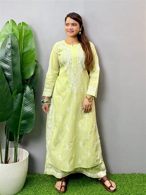Lucknow Chikankari Light Green Cotton Kurta & Palazzo Set – Premium Ha ...