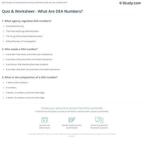 Quiz & Worksheet - What Are DEA Numbers? | Study.com