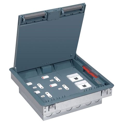 Floor box - 3 compartments - Grey cover RAL 7031 with flexible cable ...