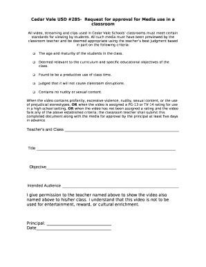 Cedar Vale USD #285-Request for approval for Media use in a classroom ...