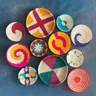 Multi color Set (Combo C) of Handwoven Sabai Grass Wall Baskets - Wall ...
