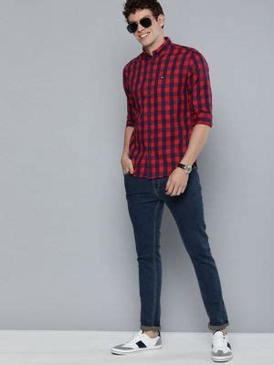 Buy The Indian Garage Co Men Slim Fit Checkered Full Sleeves Cutaway ...