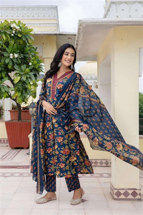 Trishala Blue Floral Print Suit Set