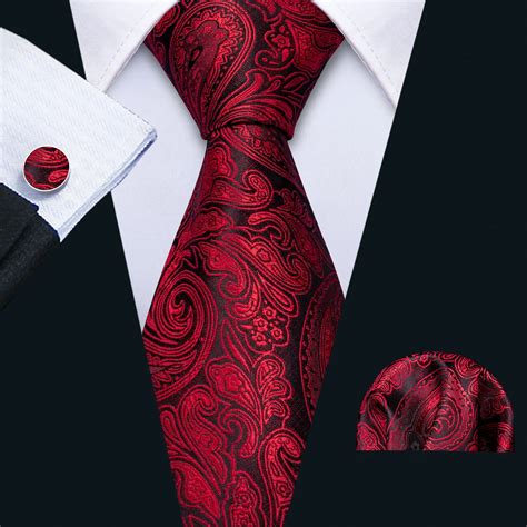 Mens Wedding Tie Red Paisley Silk Tie Hanky Set Barry.Wang 8.5cm ...