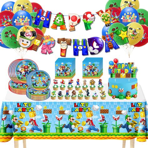 Super Mario Birthday Party Supplies, 91pcs Mario Birthday Decorations ...