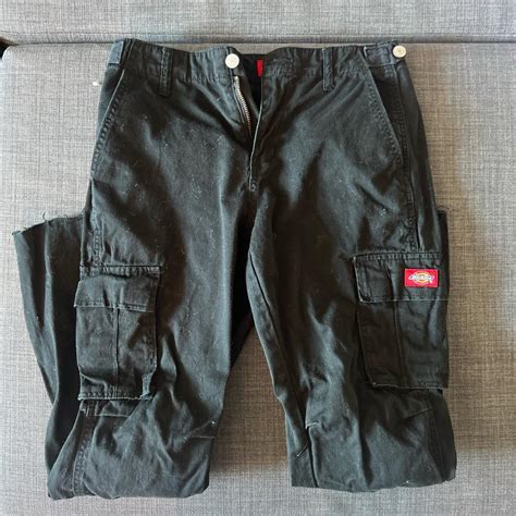 mid waisted black dickie cargo pants, lightly worn - Depop