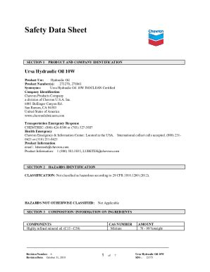 Fillable Online Chevron Ursa Hydraulic Oil 10W - 5 Gallon Pail Fax ...